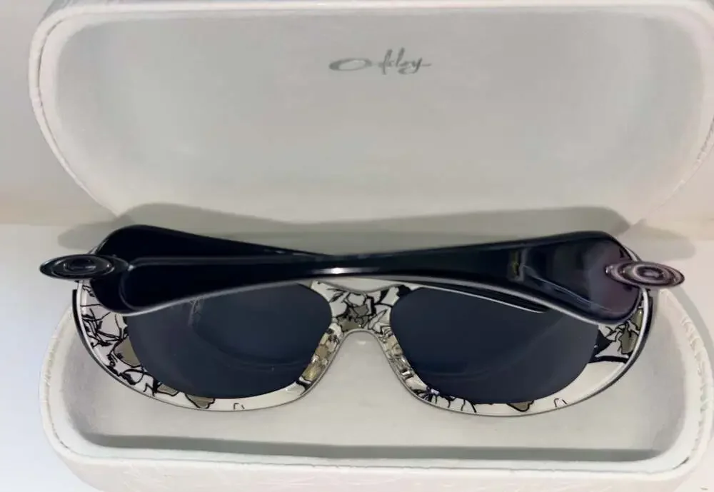 Y2K Oakley Dangerous Black and White Floral Sunglasses with Case